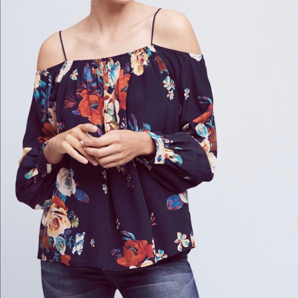 ANTHROPOLOGIE Tallie Open-Shoulder Silk Top